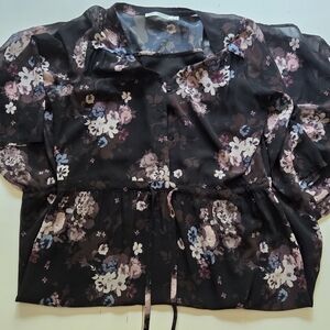 Floral Sheer Black Blouse
